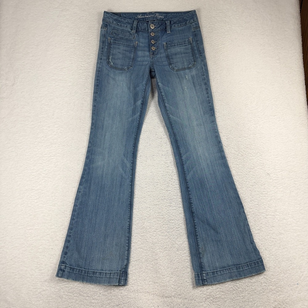Y2K Vintage Flare American Eagle Square Pocket Blue Denim Jeans 8 (fits 29x32)